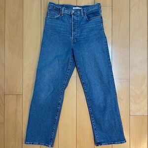 Levi's Women's Ribcage Straight Ankle Button Fly High Rise 29x29 Blue Stretch